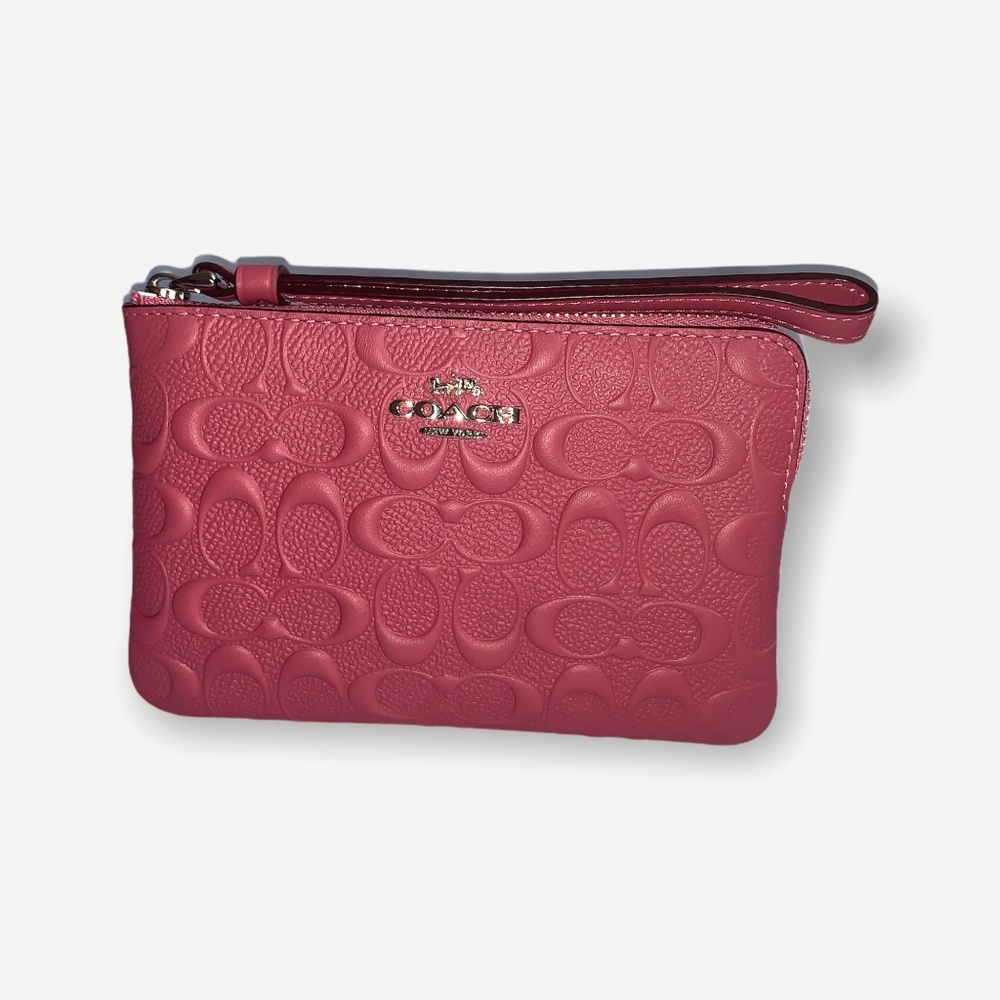 Coach Corner Zip Wristlet In Signature Leather